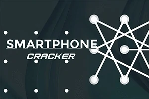 黒い背景に「SMARTPHONE CRACKER」の文字と白い線で繋がれた円形の模様が描かれています。
