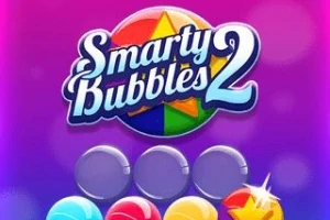 カラフルなバブルと星の背景に「Smarty Bubbles 2」のロゴが配置された画像。