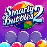 カラフルなバブルと星の背景に「Smarty Bubbles 2」のロゴが配置された画像。