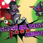 漫画スタイルのオオカミと猫が派手な背景に描かれているイラスト。