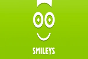 緑色の背景に、白いスマイリーフェイスと「SMILEYS」という文字が描かれています。