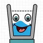 笑顔の顔が描かれたガラスのコップの中に青い液体が満たされているイラスト。