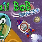 宇宙服を着たカタツムリが星を持ち、背景には宇宙空間とロケットが描かれているイラスト。