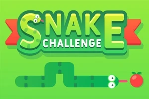 緑色の背景に「SNAKE CHALLENGE」と書かれたテキストと、蛇のイラストが赤いリンゴに向かっているデザイン。