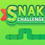 緑色の背景に「SNAKE CHALLENGE」と書かれたテキストと、蛇のイラストが赤いリンゴに向かっているデザイン。