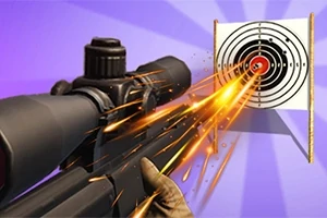 スナイパーライフルから発射された弾丸がターゲットの中心に命中している様子。