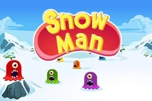 カラフルな一つ目のモンスターたちが雪景色の中にいるイラスト。