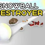 大きな雪玉が地面を転がり、サンタクロースや障害物が散らばっている。