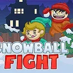 雪だるまと雪合戦をしている二人のキャラクター。
