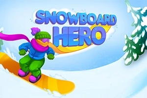 カラフルなスノーボードに乗った人物が雪山を滑っているイラスト。