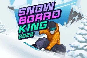 オレンジ色のジャケットを着た人物が、雪山でスノーボードをしているイラスト。