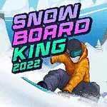 オレンジ色のジャケットを着た人物が、雪山でスノーボードをしているイラスト。