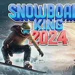 スノーボードをする人物が雪山を背景にジャンプしているイラスト。