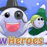 大きな丸いキャラクターがシルクハットとモノクルを着けており、両側には小さなキャラクターがいる。