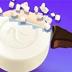白い円盤状の物体がナイフで切られて小さな立方体にカットされている様子のイラスト。