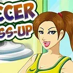 サッカーのユニフォームを着た女性キャラクターと「SOCCER DRESS-UP」という文字。