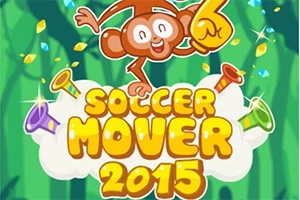 サルのキャラクターが「Soccer Mover 2015」と書かれた文字と一緒に配置されたカラフルなイラスト。