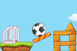 サッカーボールが斜めの板を滑り、ゴールに向かうシーン。