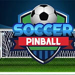サッカーボールが上にあるシールドデザインのロゴで、中央に「SOCCER PINBALL」と書かれたサッカーゴールのイラスト。