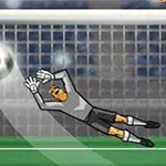 サッカーのゴールキーパーが空中でシュートをセーブしようとしているシーン。