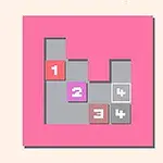 ピンクの背景にグレーのブロックが配置され、赤、紫、茶色、白の数字がそれぞれのブロックに表示されている。