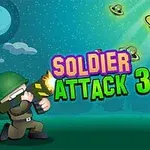 兵士がロケットランチャーでUFOに攻撃する様子と、「SOLDIER ATTACK 3」の文字が描かれたイラスト。
