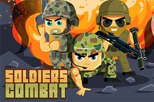 迷彩服を着た3人の兵士が爆発の背景の前に立っているイラスト。