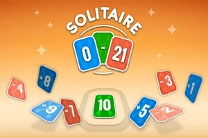 青、緑、赤のカードが数字とともに並べられ、中央の緑のカードの上に「SOLITAIRE」という文字が書かれている。