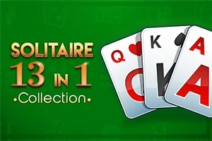 緑の背景に「SOLITAIRE 13 IN 1 Collection」の文字とトランプのQ、K、Aが描かれている。