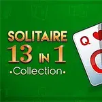 緑の背景に「SOLITAIRE 13 IN 1 Collection」の文字とトランプのQ、K、Aが描かれている。