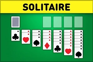 緑の背景にソリティアのカードが並べられた画像。