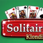 緑の背景に「ソリティア」と「クロンダイク」の文字と4枚のトランプカード（J、Q、K、A）。