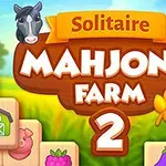 牛とカウのイラストが描かれた牧場を背景に、「Solitaire Mahjong Farm 2」と書かれたロゴ。