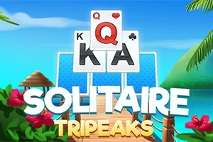 トロピカルな雰囲気の背景にトランプカードが並び、「SOLITAIRE TRIPEAKS」と書かれている。