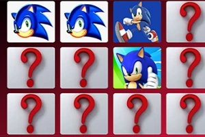 青いキャラクターの顔やポーズの画像と複数の赤いクエスチョンマークが並んだ4x3グリッド。