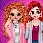 ピンクの背景の前でポーズを取るカジュアルな服装の3人のアニメ風の女性たち。