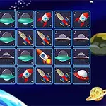 宇宙背景にロケットとUFOのイラストが並ぶグリッド。