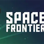 背景に暗い青と緑のグラデーションがある中、左側にロケット、右側に大きな白文字で「SPACE FRONTIER」と書かれている。
