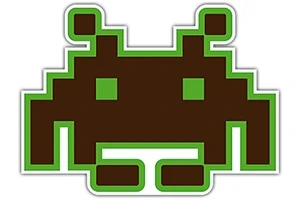 緑色のピクセルで縁取られた茶色のエイリアン風のキャラクターが描かれています。