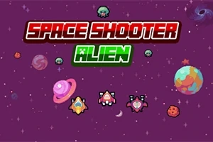 紫色の宇宙背景に地球、土星、宇宙船とエイリアンのキャラクターが描かれている。