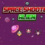 紫色の宇宙背景に地球、土星、宇宙船とエイリアンのキャラクターが描かれている。