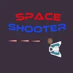青と赤の文字で「SPACE SHOOTER」と書かれた暗い背景に、3つの宇宙船が描かれているイメージ。