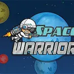 宇宙空間を背景に、ジェットパックを装着したアストロノーツのイラストと「SPACE WARRIOR」という文字。