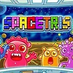 カラフルな宇宙の背景と可愛らしい異星人キャラクターたちが並ぶイラスト。