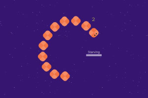 紫色の背景にオレンジ色のブロックが曲線状に並び、数字と「Starving」という文字が表示されている。