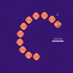 紫色の背景にオレンジ色のブロックが曲線状に並び、数字と「Starving」という文字が表示されている。