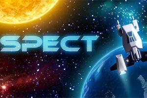 宇宙空間を背景に、青い光で書かれた「SPECT」の文字と宇宙船、地球が描かれている。