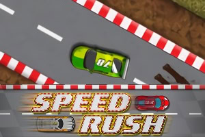 緑色のレーシングカーがトラックを走行しているイラストで、下部に「SPEED RUSH」の文字。