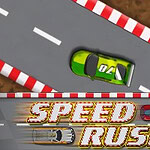 緑色のレーシングカーがトラックを走行しているイラストで、下部に「SPEED RUSH」の文字。