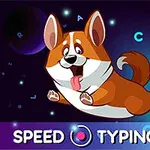 茶色の犬が宇宙空間を飛んでおり、アルファベットとベルが周囲に浮かんでいるイラスト。